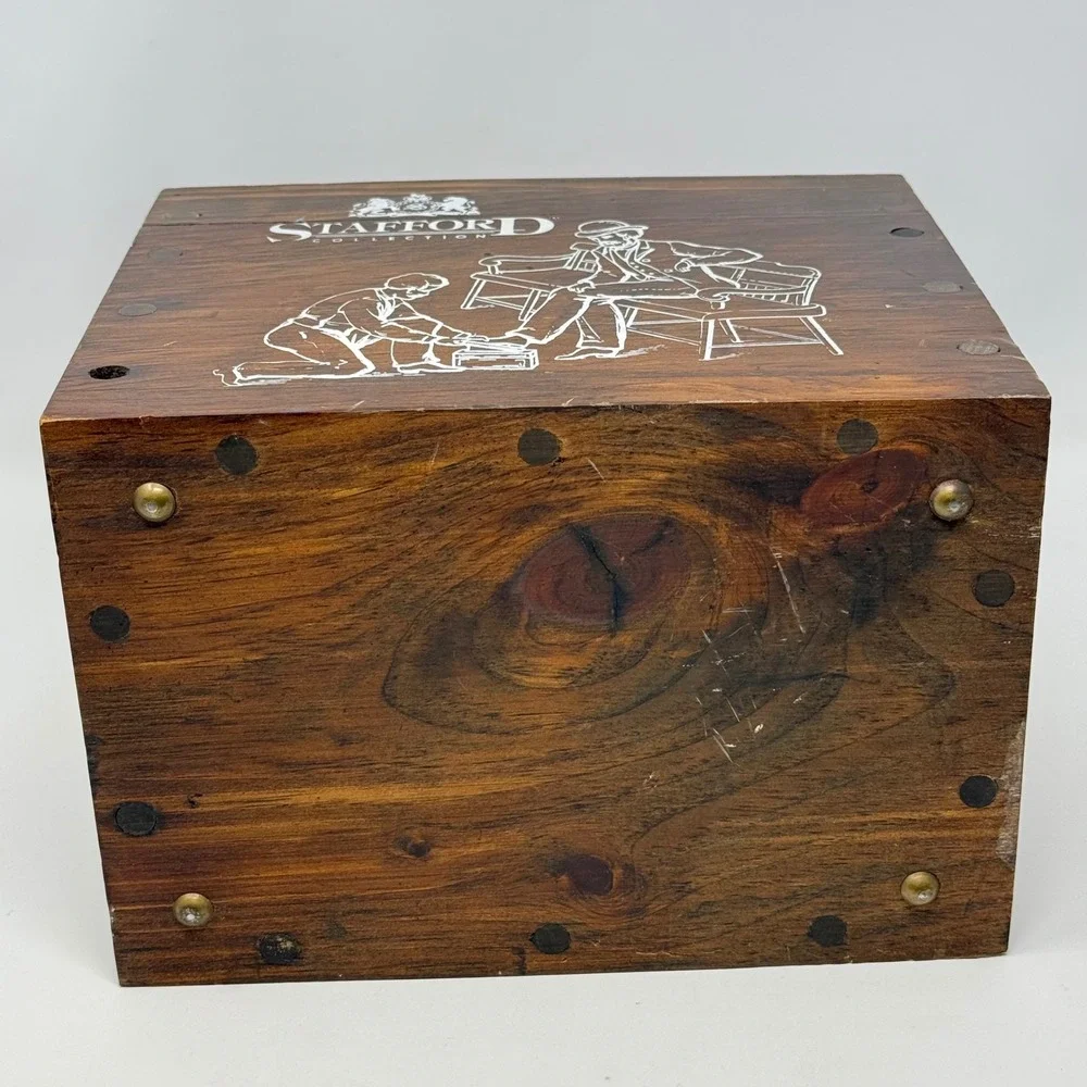Stafford Collection Wooden Shoe Shine Valet Box Footrest Latch Dark Wood Vintage